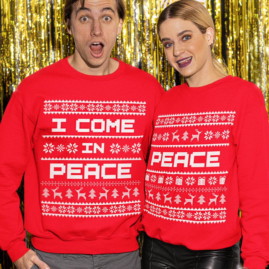 Foute Koppel Kerst Trui Rood I Come In Peace