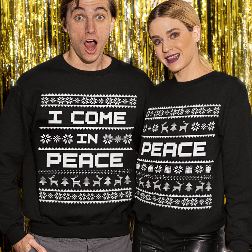 Foute Koppel Kerst Trui Zwart I Come In Peace