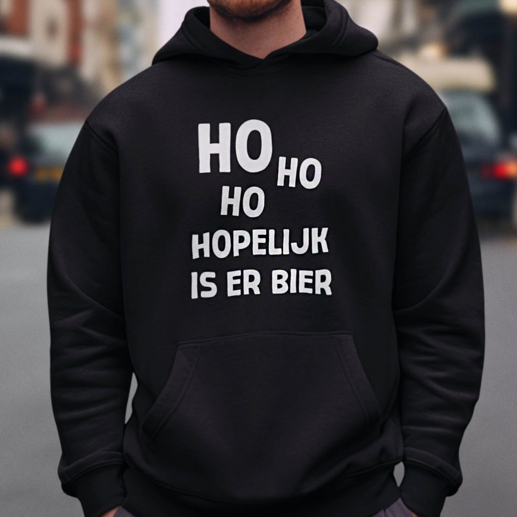 Kerst Hoodie Zwart Ho Ho Hopelijk Is Er Bier