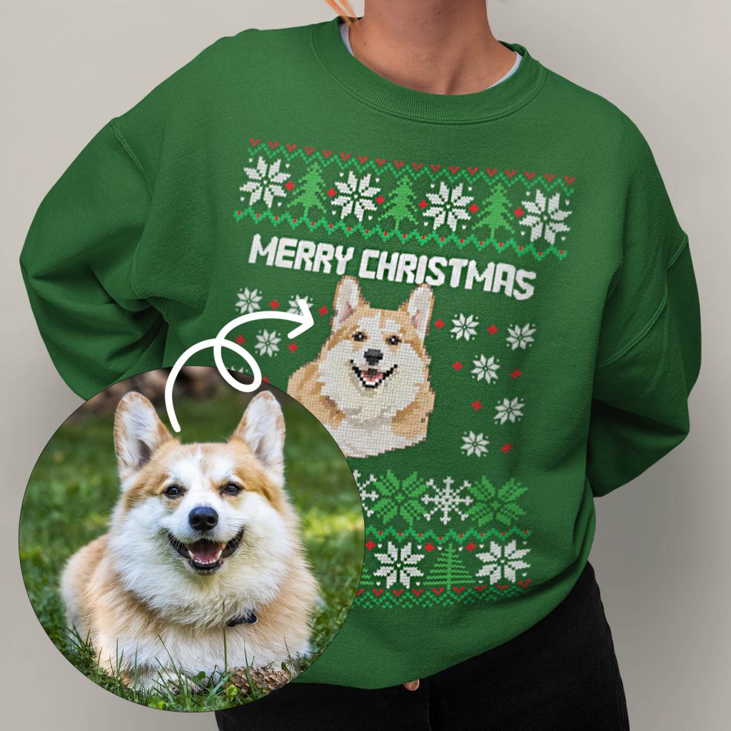 Voor en Na_Custom Kerst Trui Groen Huisdier Hond