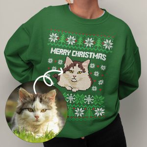 Voor en Na_Custom Kerst Trui Groen Huisdier Kat