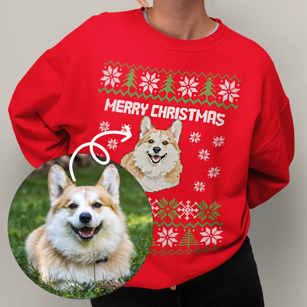 Voor en Na_Custom Kerst Trui Rood Huisdier Hond