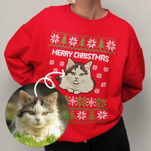 Voor en Na_Custom Kerst Trui Rood Huisdier Kat