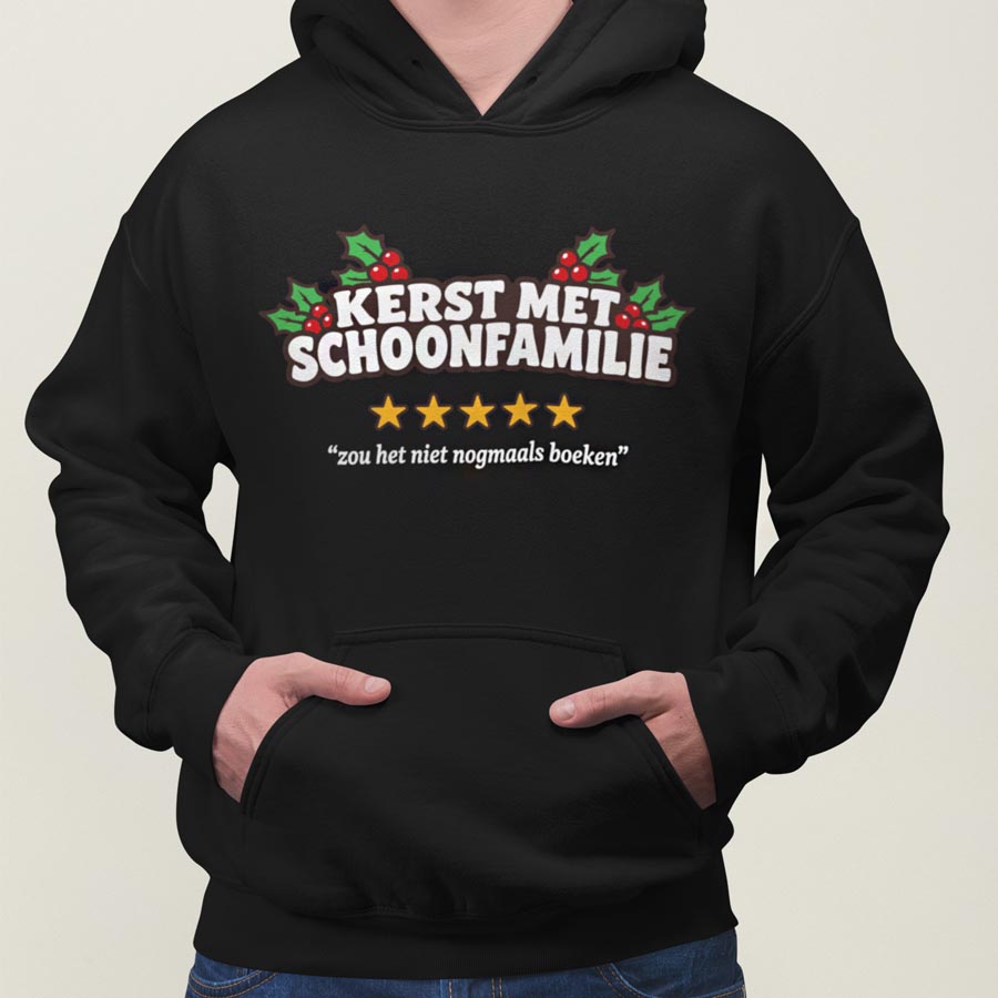 Foute kerst hoodie zwart kerst met schoonfamilie