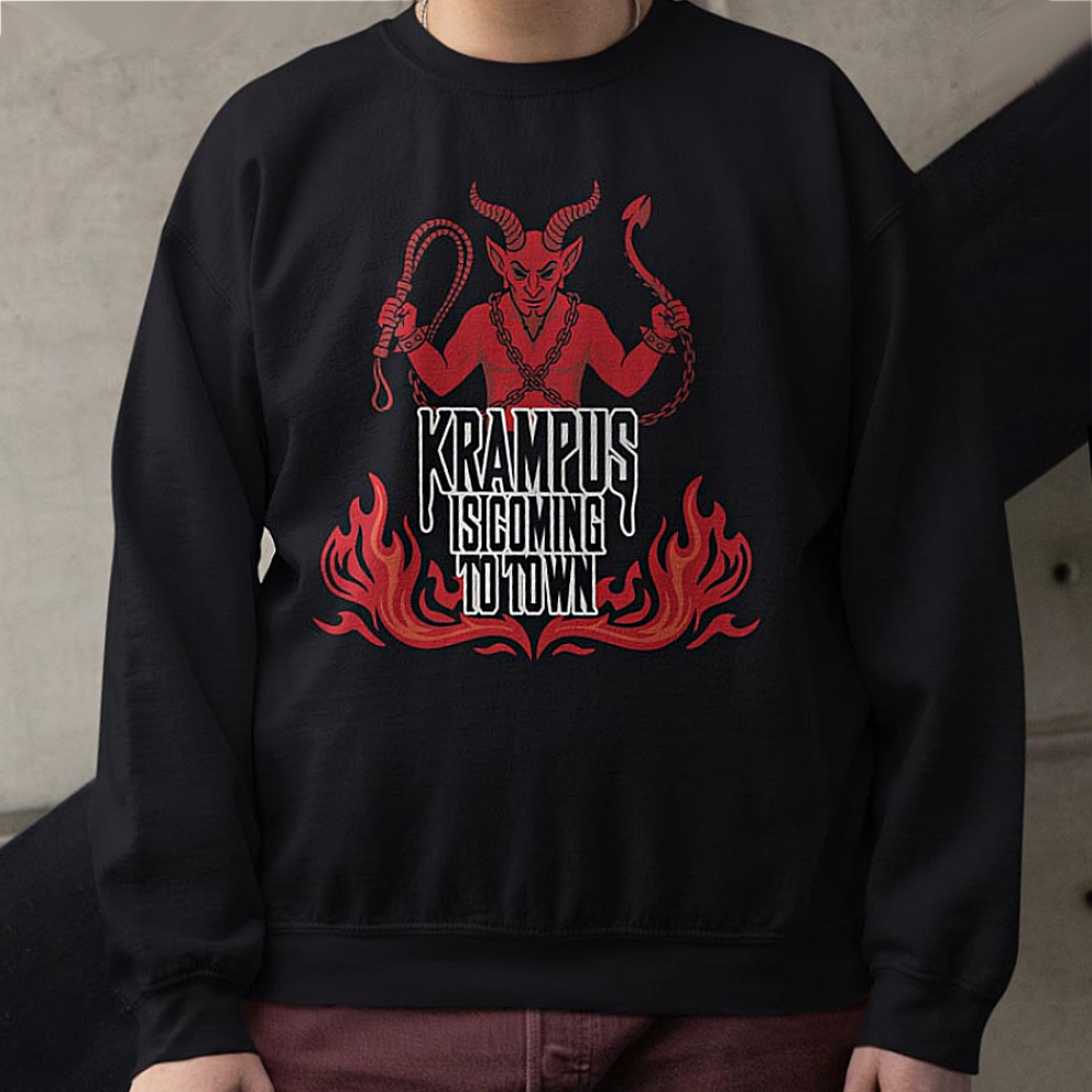 Metal / Rock Kersttrui Zwart Krampus Is Coming To Town