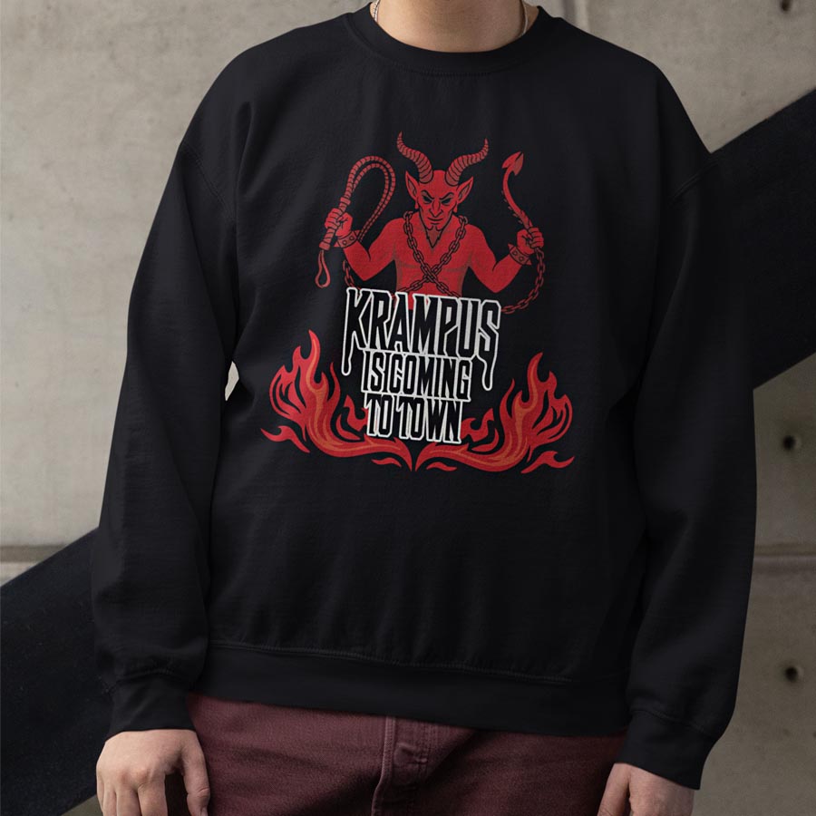 Metal / Rock Kersttrui Zwart Krampus Is Coming To Town