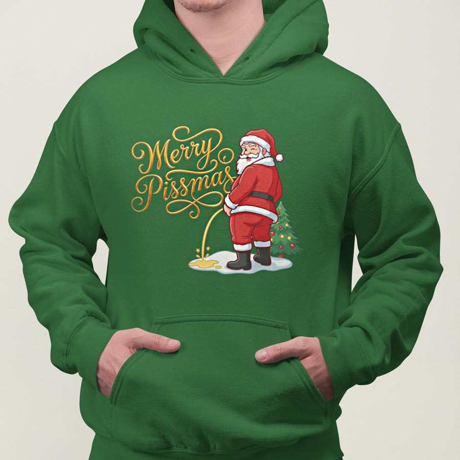 Foute Kerst Hoodie Groen Merry Pissmas