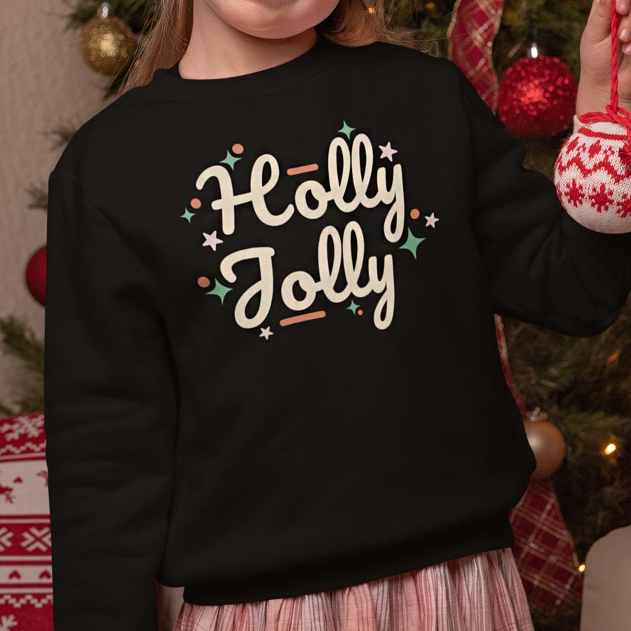 Kerst Sweater Kind Zwart Holly Jolly
