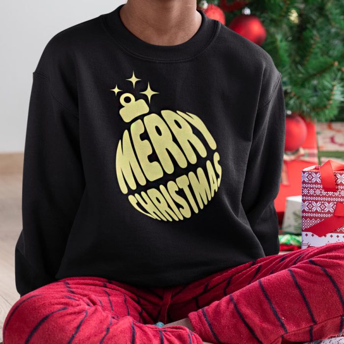 Kerst sweater kind zwart merry christmas ball