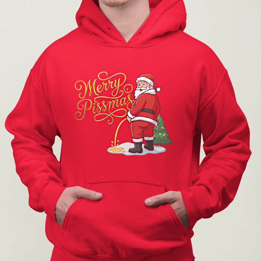 Foute Kerst Hoodie Rood Merry Pissmas